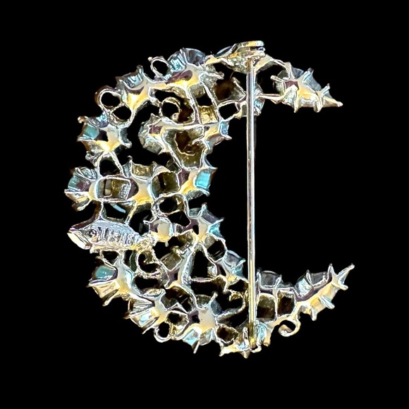 Stunning LISNER Vintage Iridescent Crystal Crescent Brooch - MINT CONDITION - Picture 3 of 5